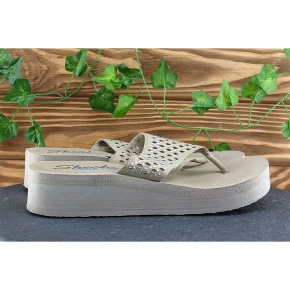 SKECHERS Sz 7 M Brown Flip Flop Synthetic Women Sandals - Picture 4 of 7